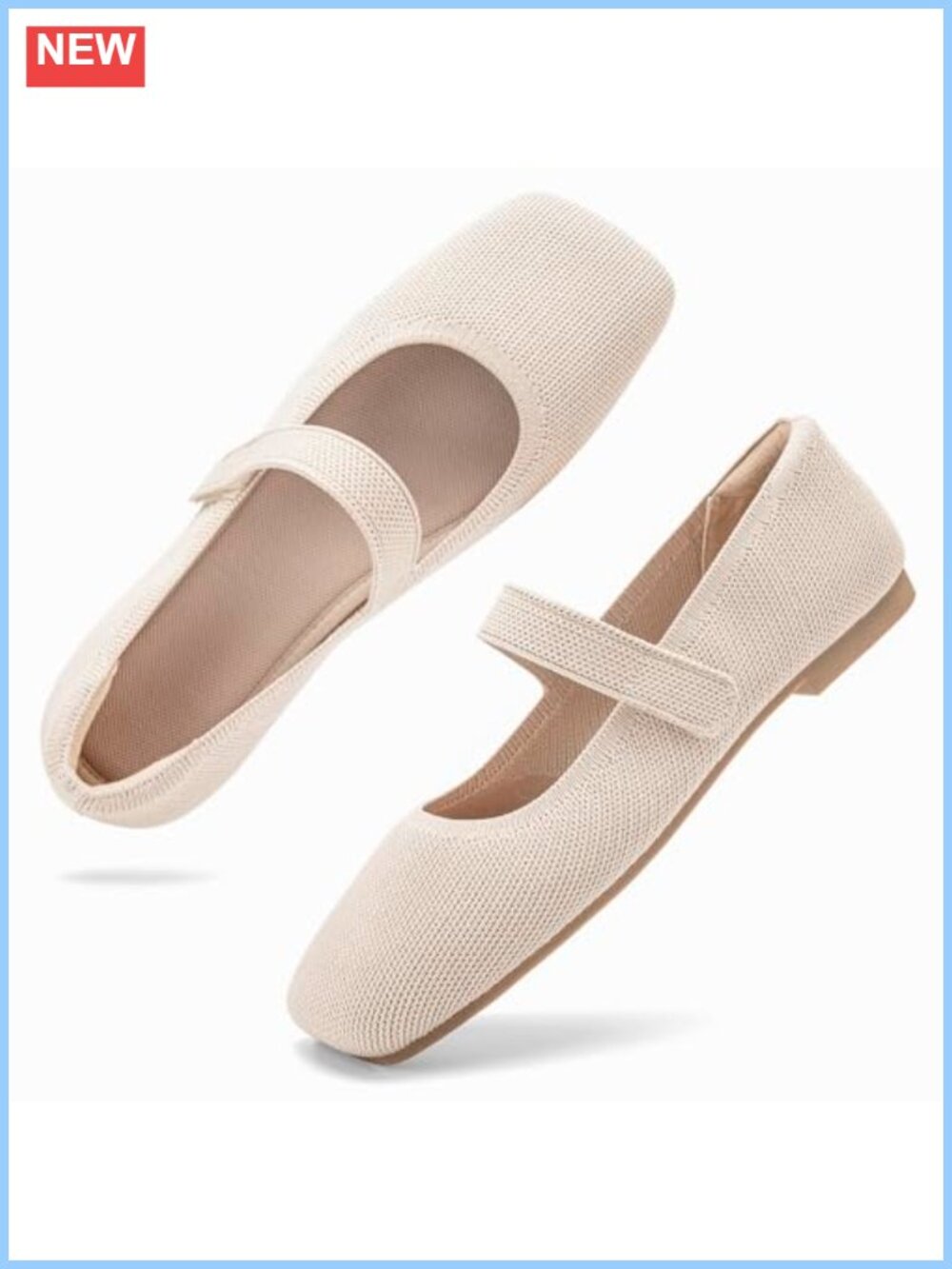 Wide Toe Box Knit Flats Adjustable Strap Washable Comfort Slip On Women
